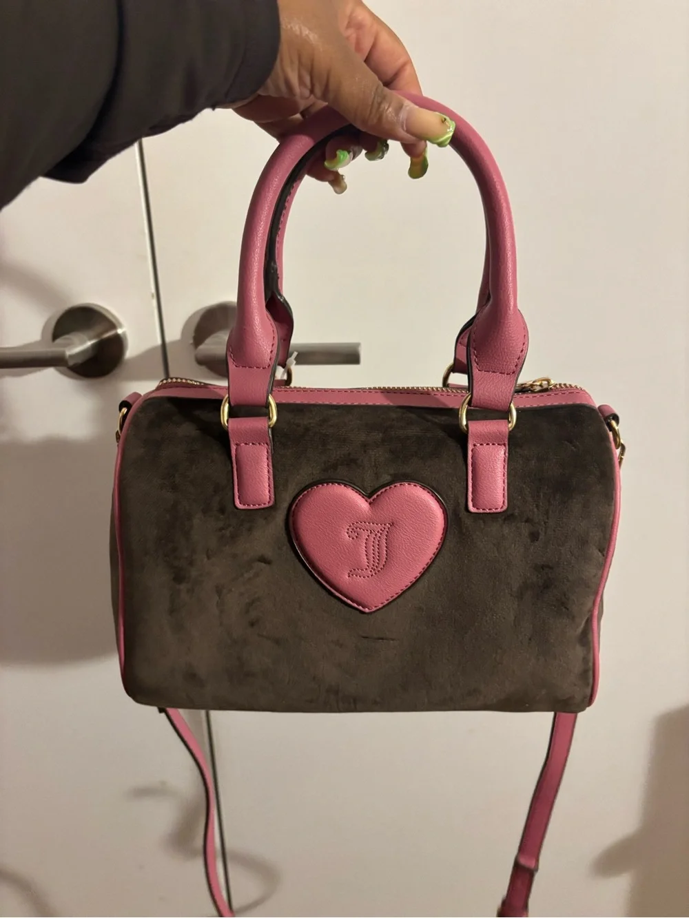 Juicy Couture varsity satchel color is chocolate Accent Logo Satchel
